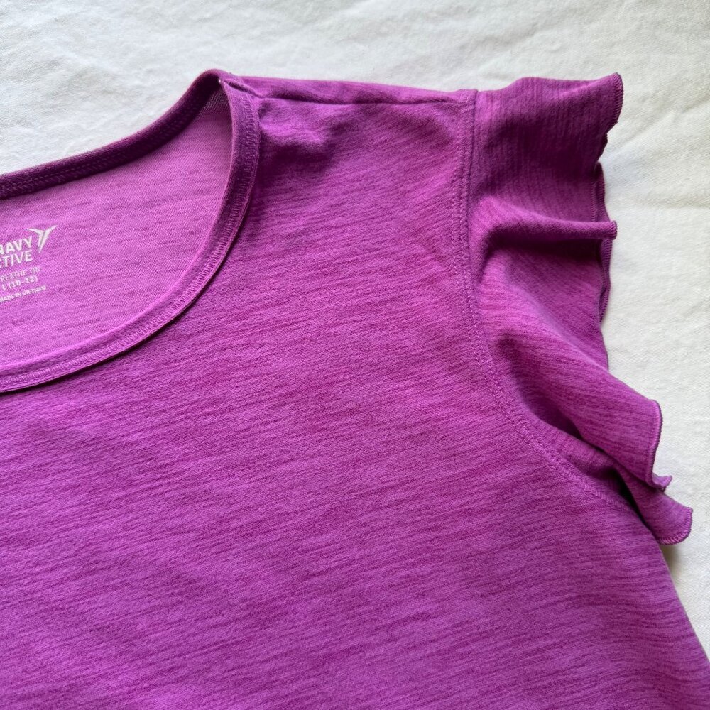 Old Navy Active Girls Purple Flutter-Sleeve Knot-Hem Top L 10-12 Lightweight - Picture 3 of 6